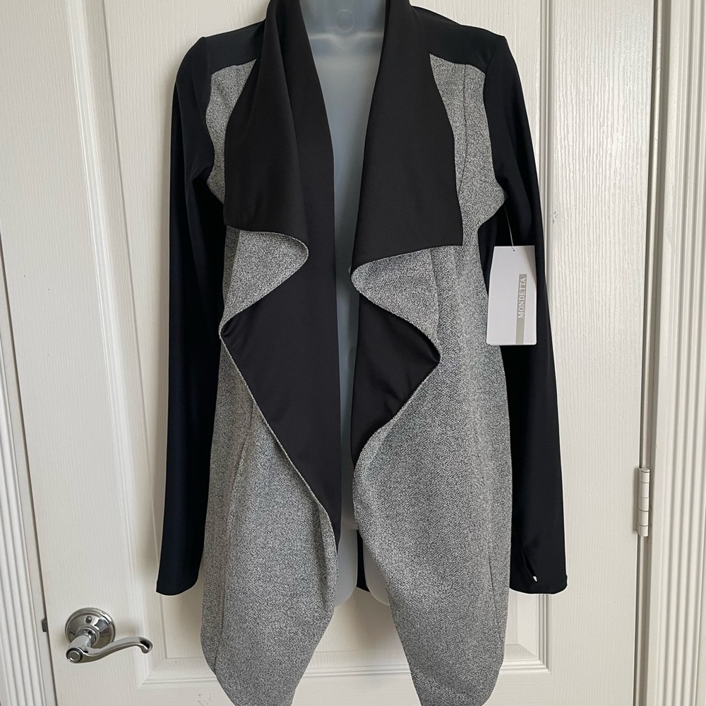 NWT Mondetta Active Open Front Cardigan Top Sweater Long Sleeves Grey Black S